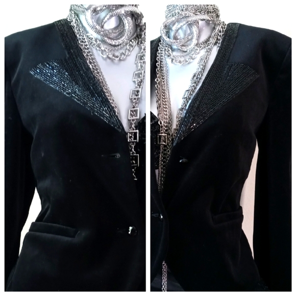 ACT 111 VINTAGE Velvet & Beads Evening Black Tie Cocktail Blazer - Picture 5 of 13